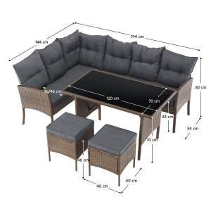 Zahradní ratanový set RANDA - přírodní/světle šedá  Zahradní a venkovní nábytek MH371812W