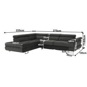 Sedací souprava s úložným prostorem BUTTON - tmavě šedá, látka, levá  Sedací nábytek MH360196W