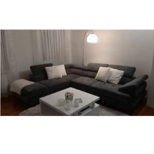 Sedací souprava s úložným prostorem BUTTON - tmavě šedá, látka, levá  Sedací nábytek MH360196W