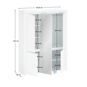 Skříň LILIA se zrcadlem, bílý lesk  Místnosti MH303556W