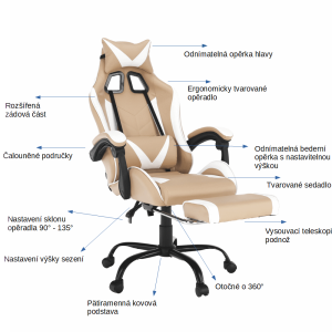 Kancelářské / herní křeslo NOVELLE - černá / bílá / béžová  Nábytek MH300193W