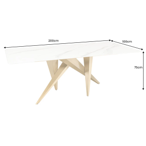 Jídelní stůl ART MARBLE 200 cm - keramická deska z bílého mramor/ zlatá/šampaňské  Místnosti 46202