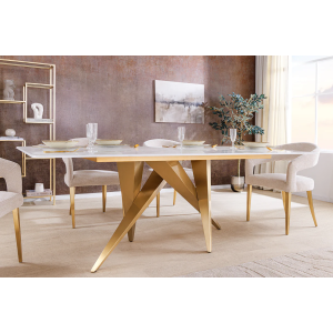 Jídelní stůl ART MARBLE 200 cm - keramická deska z bílého mramor/ zlatá/šampaňské  Místnosti 46202