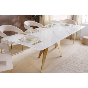 Jídelní stůl ART MARBLE 200 cm - keramická deska z bílého mramor/ zlatá/šampaňské  Místnosti 46202
