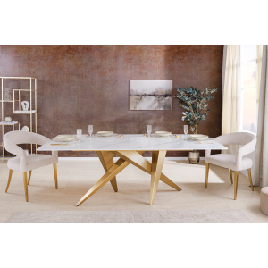 Jídelní stůl ART MARBLE 200 cm - keramická deska z bílého mramor/ zlatá/šampaňské  Místnosti 46202