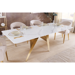 Jídelní stůl ART MARBLE 200 cm - keramická deska z bílého mramor/ zlatá/šampaňské  Místnosti 46202