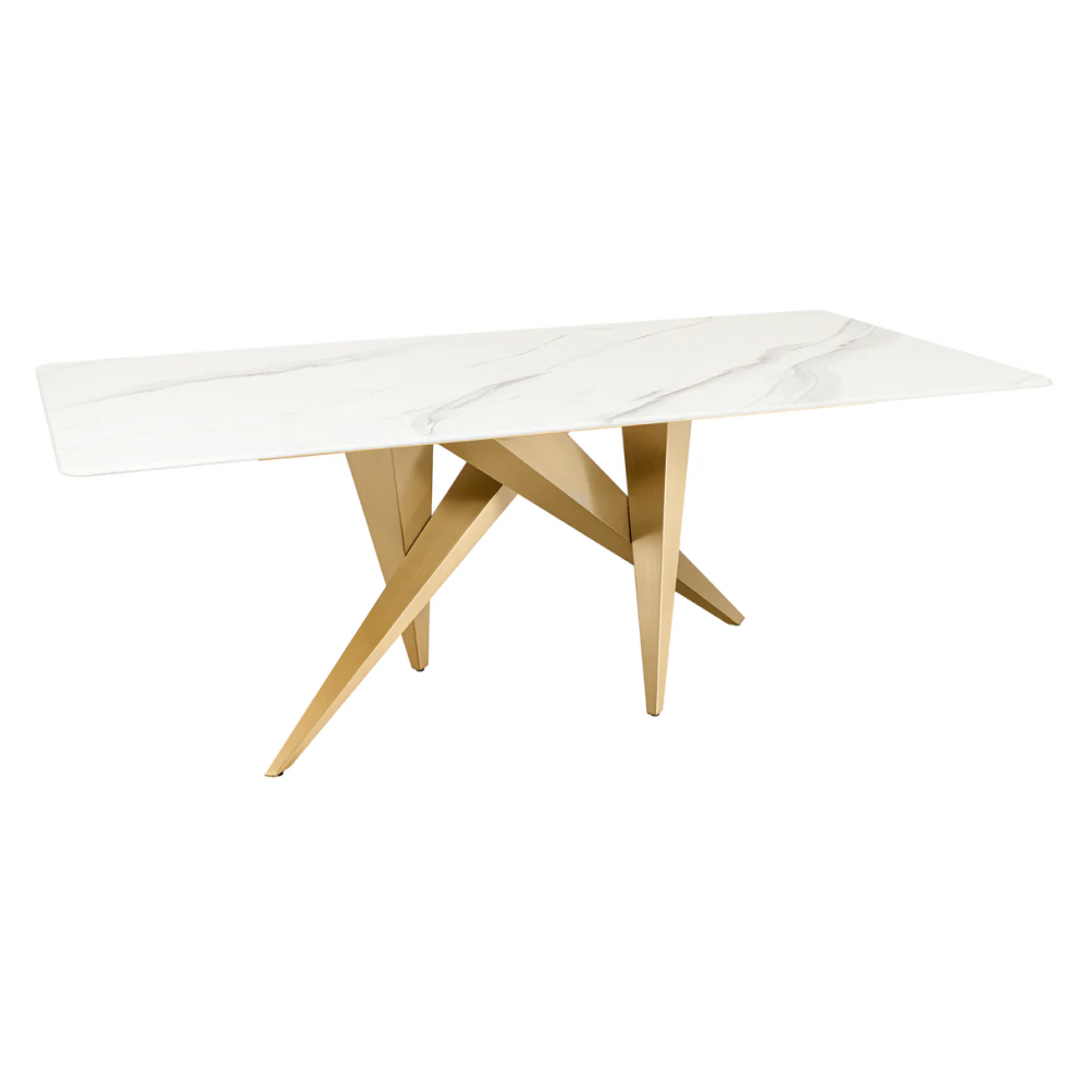 Jídelní stůl ART MARBLE 200 cm - keramická deska z bílého mramor/ zlatá/šampaňské  Místnosti 46202