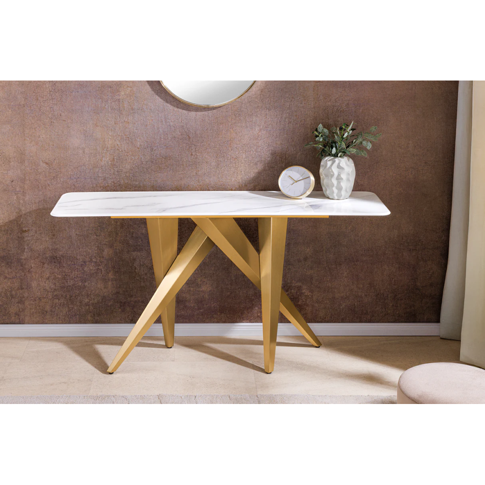 Konzolový stůl ART MARBLE 140 cm - keramická deska z bílého mramor/ zlatá/šampaňské  Místnosti 46203