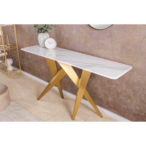 Konzolový stůl ART MARBLE 140 cm - keramická deska z bílého mramor/ zlatá/šampaňské  Místnosti 46203