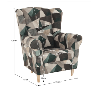 Křeslo ušák KARL - hnědozelená vzor  Místnosti MH211116W
