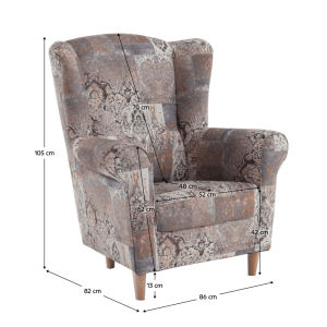 Křeslo ušák KARL, látka vintage hnědá  Místnosti MH187030W