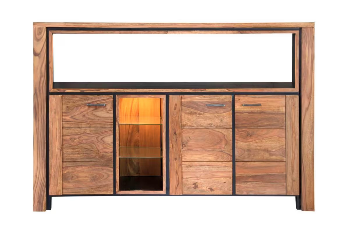 Široká komoda BANDUNG masiv sheesham 180/120/40 cm vč. LED - VÝPRODEJ  Pracovní a psací stoly BAN-9190