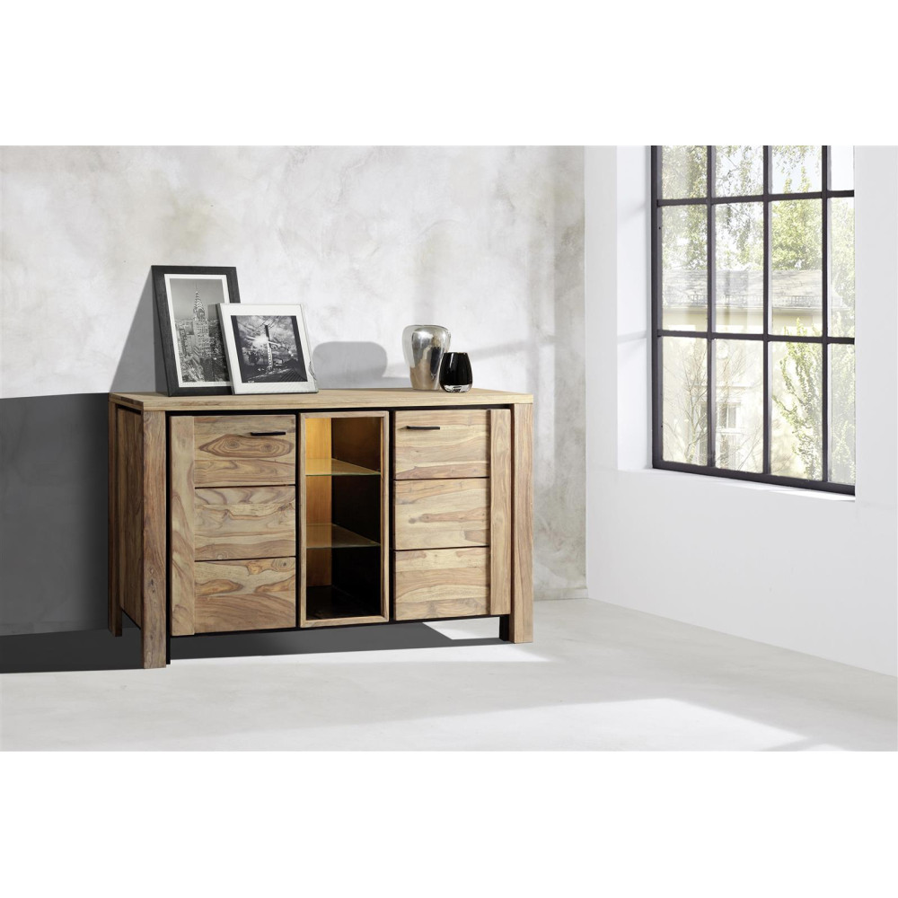 Komoda Příborník BANDUNG masiv sheesham 150/90/40 cm vč. LED - VÝPRODEJ  Místnosti BAN-9146