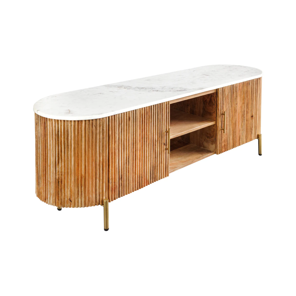 Televizní stolek TRESSA 140 CM - mramor/masiv mango  Místnosti 45756