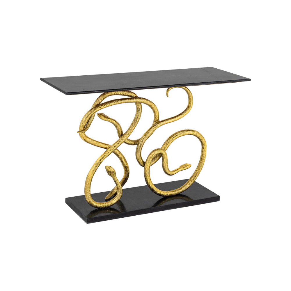 Konzola WILDLIFE SNAKE 115cm zlatý rám s černou mramorovou základnou  Místnosti 45030